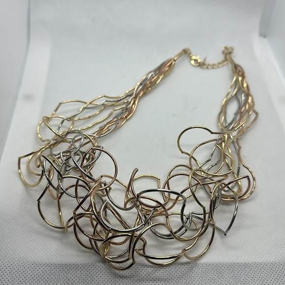 B&P Tri Color Rose Gold Silver Tone Multi Strand NECKLACE Glamour Designer Curve - Picture 5 of 8